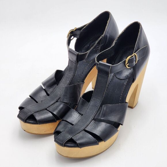 Madewell Andie Fisherman Chunky Wooden Platform Heels Size 9 - Picture 3 of 10